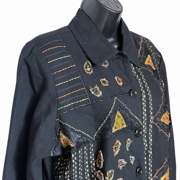 VTG 90s Y2K ANAGE BOHO BLACK SILVER PATCHWORK ANIMAL PRINT FUNKY JACKET BLAZER M - Picture 2 of 7